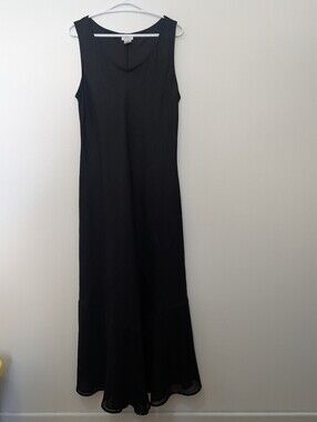 Vintage 80s 90s 100% Linen Black Maxi Dress Classic Elegant Timeless Old Money L
